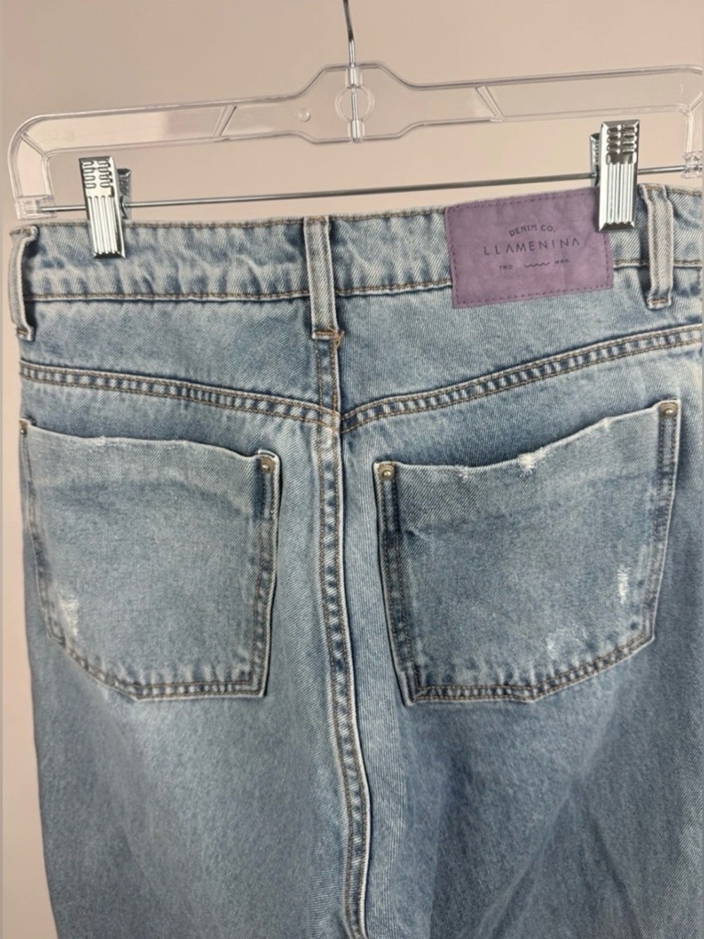 Llamenina High Rise Straight Leg Jeans Womens EU 40 US 8 Distressed Denim - Picture 5 of 7